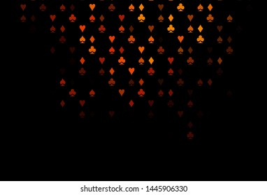 Dark Red, Yellow vector background with cards signs. Glitter abstract sketch with isolated symbols of playing cards. Design for ad, poster, banner of gambling websites.