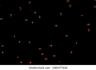 Dark Red, Yellow vector background with math elements. Modern geometrical illustration with numerals. Pattern for posters, banners of math books.