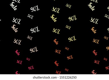 Dark Red, Yellow vector background with 30, 50, 90 % signs of sales. Illustration with signs of sales on abstract template. Backdrop for ads, leaflets of Black Friday.