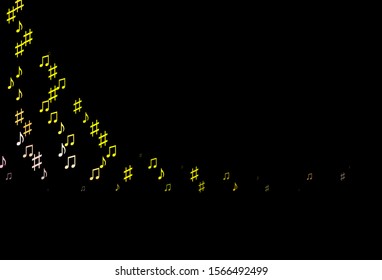 Dark Red, Yellow vector background with music symbols. Shining illustration of colorful gradient music notes. Pattern for websites of musitians.