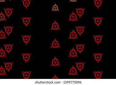 Dark Red, Yellow vector background with occult symbols. Colorful vintage illustration with gradient alchemy shapes. Best design halloween events.