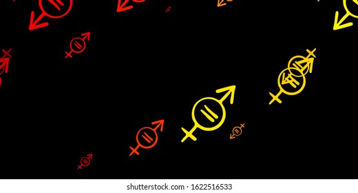 Dark Red, Yellow vector background with woman symbols. Colorful illustration with gradient feminism shapes. Background for International Women’s Day.