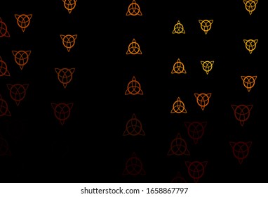 Dark red and Yellow vector background with occult symbols. Colorful mystic symbols with a gradient in ancient style. Best design halloween events.