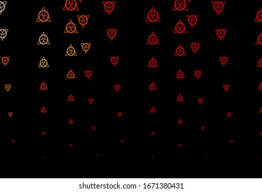 Dark Red, Yellow vector background with occult symbols. Colorful vintage illustration with gradient alchemy shapes. Best design halloween events.