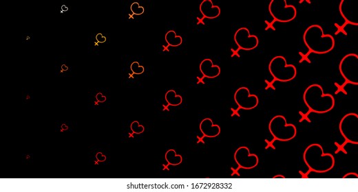 Dark Red, Yellow vector background with woman symbols. Illustration with signs of women's strength and power. Simple design for your web site.