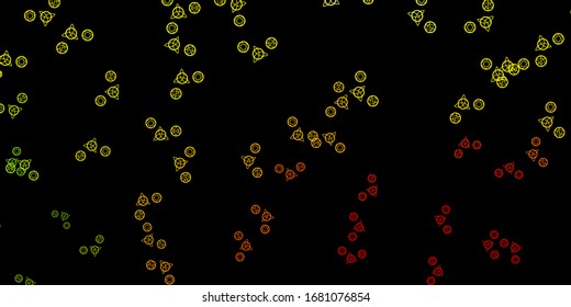 Dark Red, Yellow vector background with occult symbols. Retro design in abstract style with witchcraft forms. Best design halloween events.