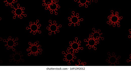 Dark red, yellow vector background with covid-19 symbols. Abstract illustration with biological gradient shapes. Design for biohazard warning.