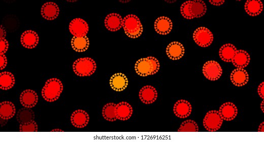 Dark red, yellow vector background with covid-19 symbols. Abstract illustration with biological gradient shapes. Simple design against epidemic information.