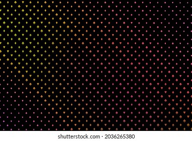 Dark red, yellow vector background with cards signs. Shining illustration with hearts, spades, clubs, diamonds. Design for ad, poster, banner of gambling websites.