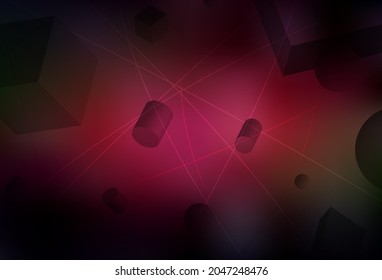 Dark Red, Yellow vector background with 3D cubes, cylinders, spheres, rectangles. Abstract illustration with volumetric figures. Modern template for landing page.