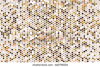 Dark Red, Yellow vector banner with circles, spheres. Abstract spots. Background of Art bubbles in halftone style with colored gradient.