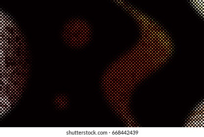 Dark Red, Yellow vector red banner with set of circles, dots. Donuts Background. Creative Design Template. Technological halftone illustration.