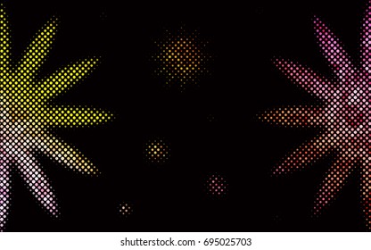 Dark Red, Yellow vector red banner with set of circles, dots. Donuts Background. Creative Design Template. Technological halftone illustration.
