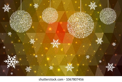 Dark Red Yellow vector christmas polygon background. Low poly Illustration consisting of triangles with snowflakes. Texture, seamless background of New Year celebration.