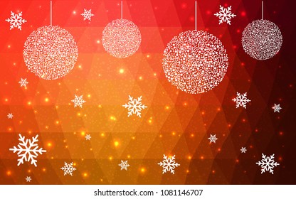 Dark Red Yellow vector christmas polygon background. Low poly Illustration consisting of triangles with snowflakes. Texture, seamless background of New Year celebration.