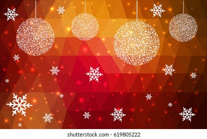 Dark Red Yellow vector christmas postcard low polygon background. Illustration consisting of triangles. Abstract triangular polygonal origami or crystal design of New Year celebration.