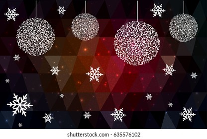 Dark Red Yellow vector christmas postcard low polygon background. Illustration consisting of triangles. Abstract triangular polygonal origami or crystal design of New Year celebration.