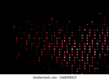 Dark Red, Yellow vector cover with symbols of gamble. Blurred decorative design of hearts, spades, clubs, diamonds. Pattern for booklets, leaflets of gambling houses.