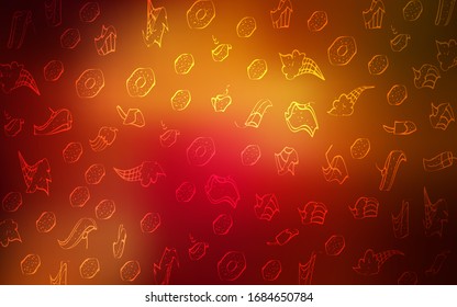Dark Red, Yellow vector cover with set of confections. Decorative shining illustration with sweets on abstract template. Pattern for menu of cafes and restaurants.