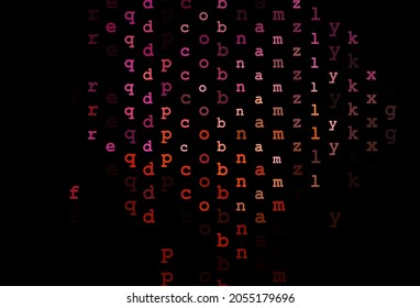 Dark red, yellow vector cover with english symbols. Abstract illustration with colored latin alphabet. The pattern can be used for ad, booklets, leaflets of education.