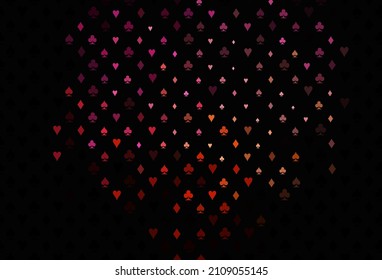 Dark red, yellow vector cover with symbols of gamble. Illustration with set of hearts, spades, clubs, diamonds. Smart design for your business advert of casinos.