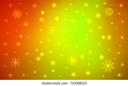 Dark Red, Yellow vector cover with beautiful snowflakes. Decorative shining illustration with snow on abstract template. New year design for your ad, poster, banner.