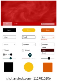 Dark Red, Yellow vector design ui kit with universe stars. Beautiful ui ux kit with colorful sky in its header. Simple colorful design for websites.