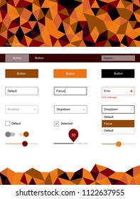 Dark Red, Yellow vector design ui kit with mosaic. Simple Material Design Kit with colorful mosaic of triangles. This template you can use for websites.