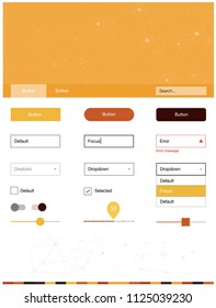 Dark Red, Yellow vector design ui kit with mosaic, circles. Style guide with triangles, circles on abstract background. This template you can use for websites.