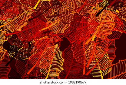 Dark Red, Yellow vector doodle background with leaves. A vague abstract illustration with leaves in doodles style. Hand painted design for web, wrapping.