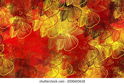 Dark Red, Yellow vector doodle backdrop with flowers. Glitter abstract illustration with flowers. Textured pattern for websites, banners.