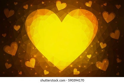 Dark red, Yellow vector heart isolated on white background. Geometric rumpled triangular low poly origami style gradient graphic illustration. Polygonal design for your business.