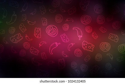 Dark Red, Yellow vector layout with restaurant food. Fast Food on blurred abstract background with colorful gradient. Template for meal cooking in kitchen.