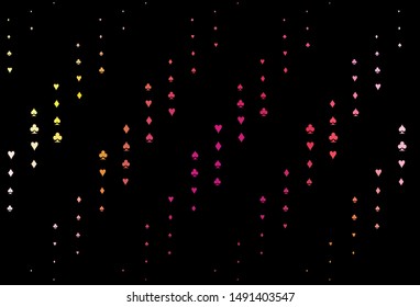 Dark Red, Yellow vector layout with elements of cards. Colored illustration with hearts, spades, clubs, diamonds. Pattern for booklets, leaflets of gambling houses.