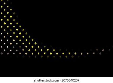 Dark red, yellow vector layout with elements of cards. Colored illustration with hearts, spades, clubs, diamonds. Pattern for booklets, leaflets of gambling houses.