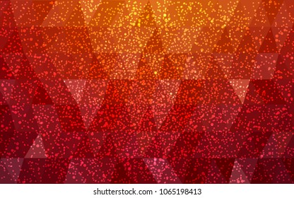 Dark Red, Yellow vector low poly crystal background with snowflakes. Polygon christmas design pattern . Low poly illustration of New Year celebration.