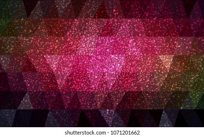 Dark Red, Yellow vector low poly crystal background with snowflakes. Polygon christmas design pattern . Low poly illustration of New Year celebration.