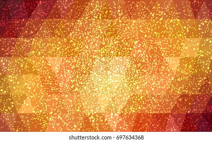 Dark Red, Yellow vector low poly crystal background with snowflakes. Polygon christmas design pattern . Low poly illustration of New Year celebration.