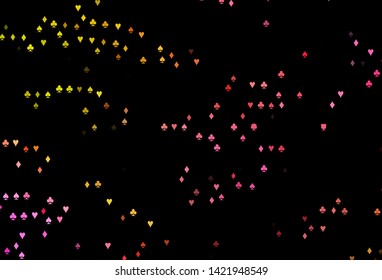 Dark Red, Yellow vector pattern with symbol of cards. Blurred decorative design of hearts, spades, clubs, diamonds. Smart design for your business advert of casinos.