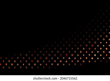 Dark red, yellow vector pattern with symbol of cards. Colorful gradient with signs of hearts, spades, clubs, diamonds. Pattern for ads of parties, events in Vegas.