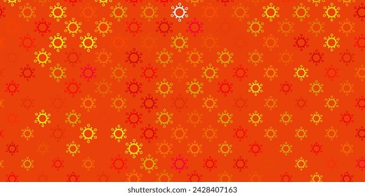 Dark red, yellow vector pattern with coronavirus elements. Smart illustration with covid signs in decorative style. Wallpaper for health protection.