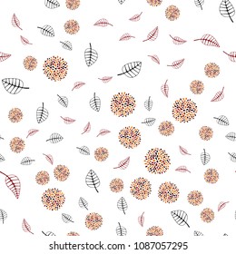Dark Red, Yellow vector seamless natural backdrop with leaves and flowers. Creative illustration in blurred style with leaves, flowers. Brand new style for your business design.