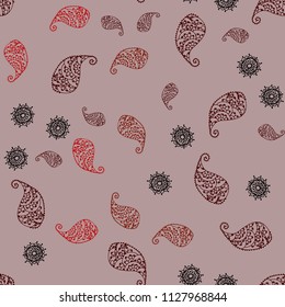 Dark Red, Yellow vector seamless natural backdrop with leaves and flowers. Modern abstract illustration with leaves and flowers. Hand painted design for web, leaflet, textile.
