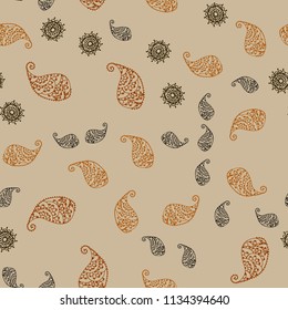 Dark Red, Yellow vector seamless doodle pattern with leaves and flowers. Doodle illustration of leaves and flowers in Origami style. Pattern for heads of websites and designs.