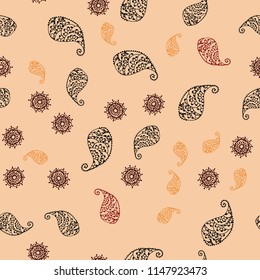 Dark Red, Yellow vector seamless elegant wallpaper with leaves and flowers. Colorful abstract illustration with leaves in doodle style. Pattern for colorful books and pages for kids.