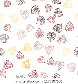 Dark Red, Yellow vector seamless abstract backdrop with leaves. Blurred decorative design in Indian style with leaves. Pattern for design of fabric, wallpapers.