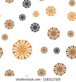 Dark Red, Yellow vector seamless template with ice snowflakes. Blurred decorative design in xmas style with snow. Pattern for design of fabric, wallpapers.
