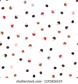 Dark Red, Yellow vector seamless texture with coffee beans, mugs. Gradient illustration with coffee beans, tea cups. Pattern for ad, booklets, leaflets of restaurants.