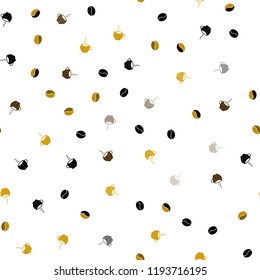 Dark Red, Yellow vector seamless layout with coffee set. Colorful illustration with gradient coffee beans, mugs. Design for ad, poster, banner of cafes, restaurants.