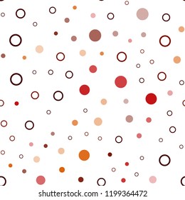 Dark Red, Yellow vector seamless pattern with spheres. Blurred decorative design in abstract style with bubbles. Pattern for trendy fabric, wallpapers.